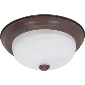13" Flush 2 Light Alabaster Glass - Old Bronze