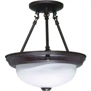 11" Semi-Flush 2 Light Alabaster Glass - Old Bronze