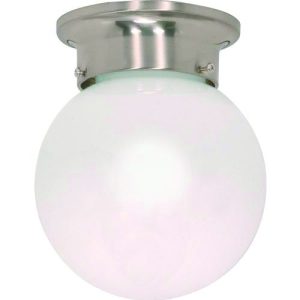 6" Flush Ball 1 Light White Glass - Brushed Nickel