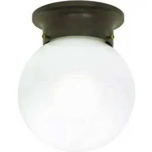 6" Flush Ball 1 Light White Glass - Old Bronze